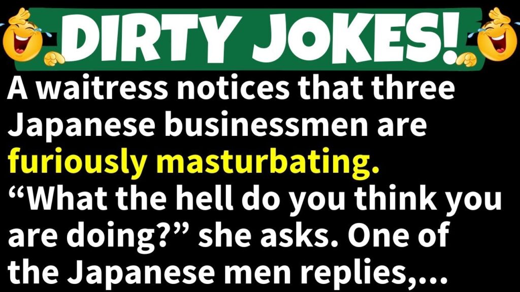 A Waitress Notices that Three Japanese Businessmen are wanking.