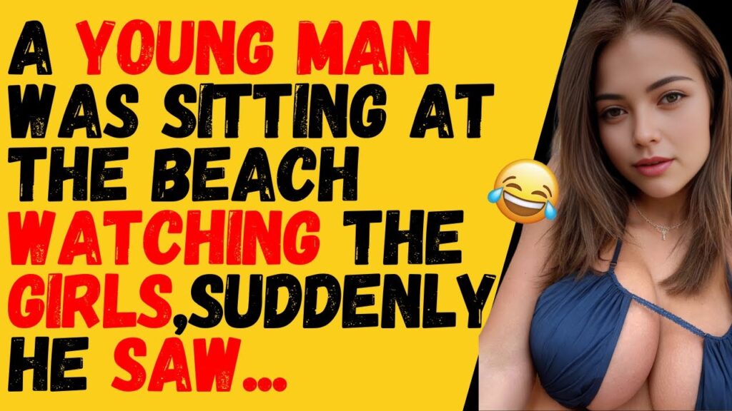 A young man was sitting at the beach watching the girls