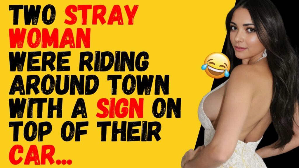 Two woman were riding around town with a sign on top of their car…